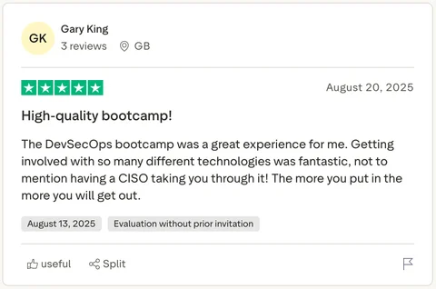 Student review screenshot from the existing Cyber Agoge website